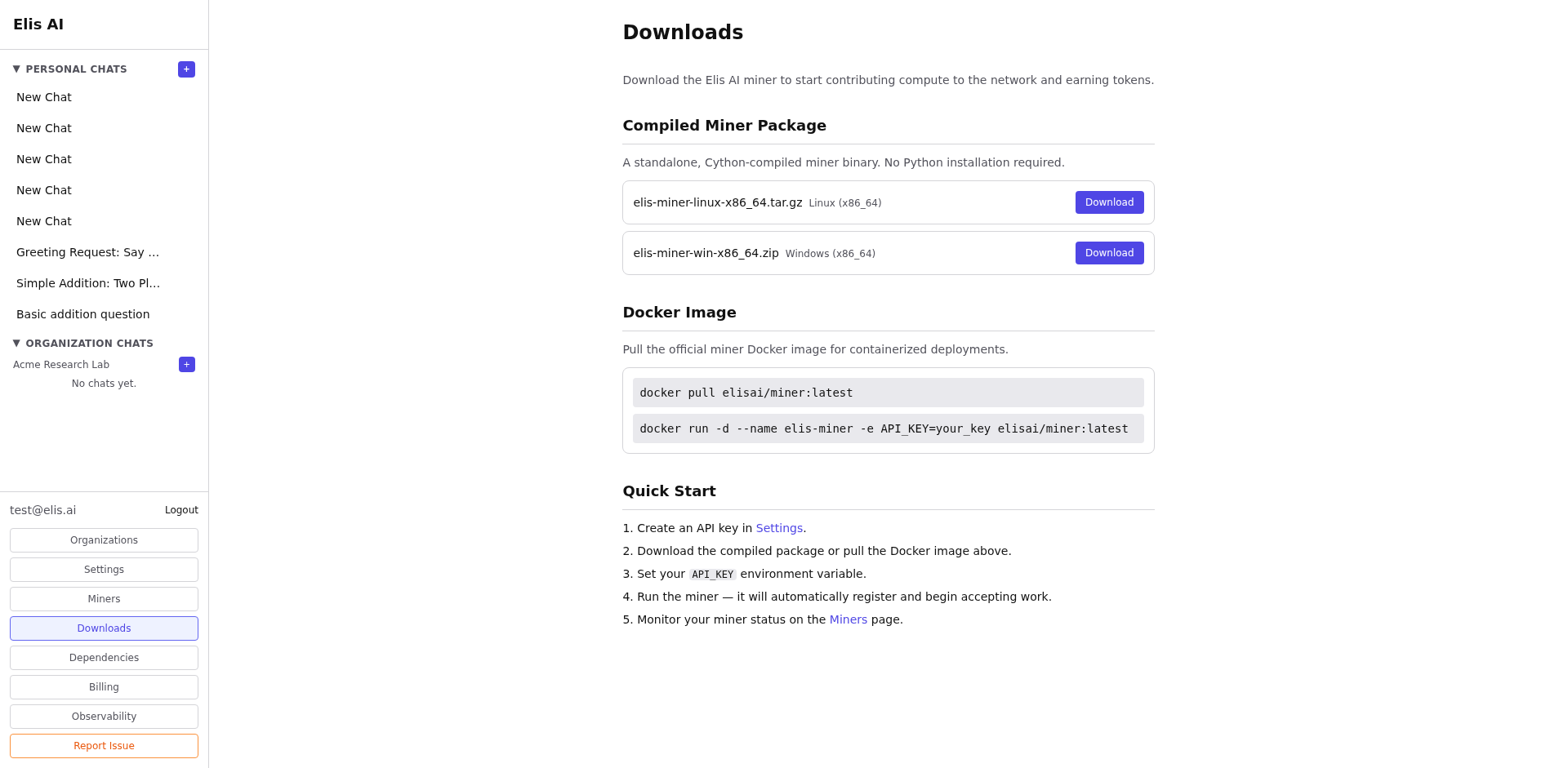 Miners page with the add miner flow