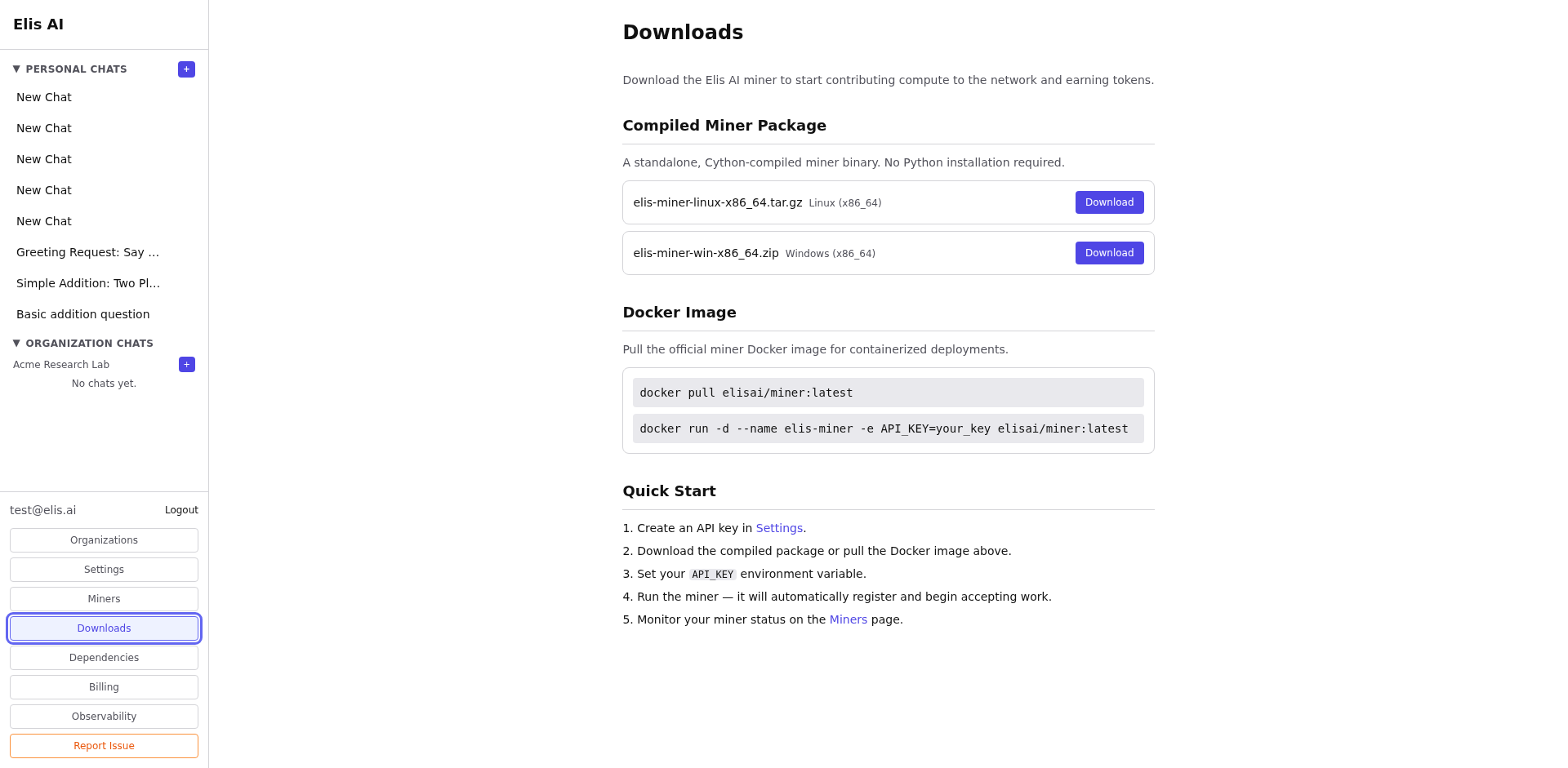 Miner startup log showing registration