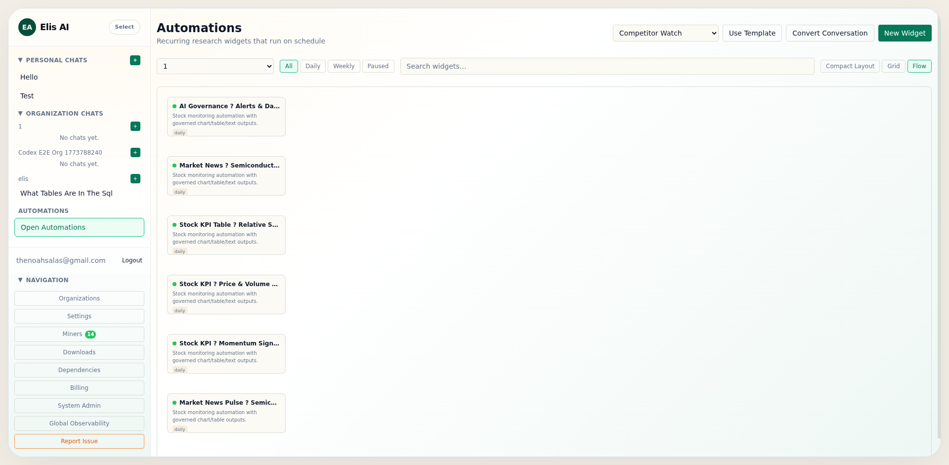 Flow view showing linked widgets with dependency arrows