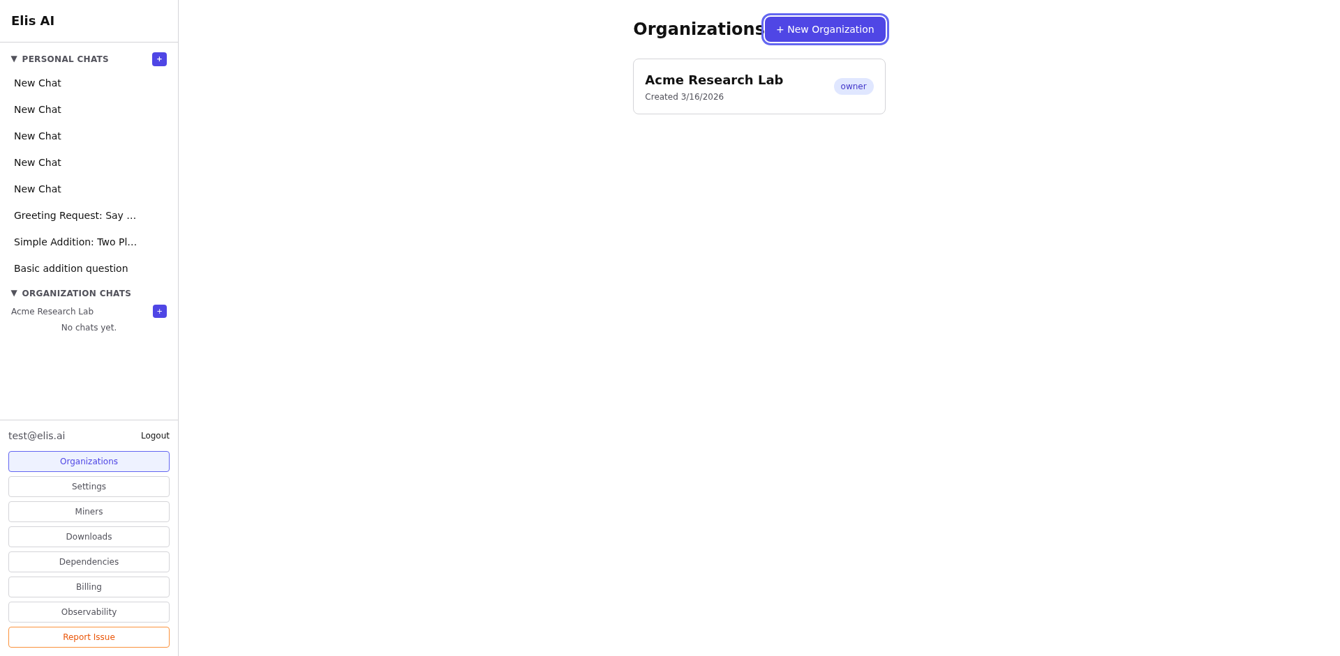 Create Organization button