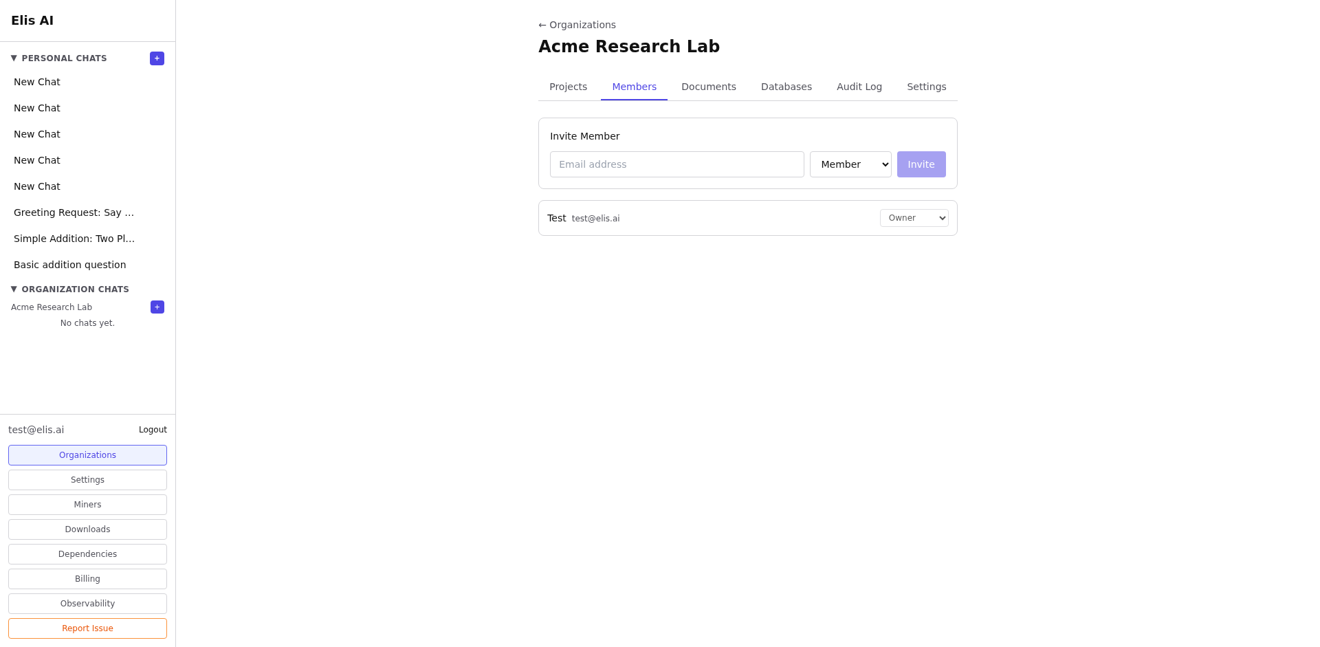 Members tab in organization